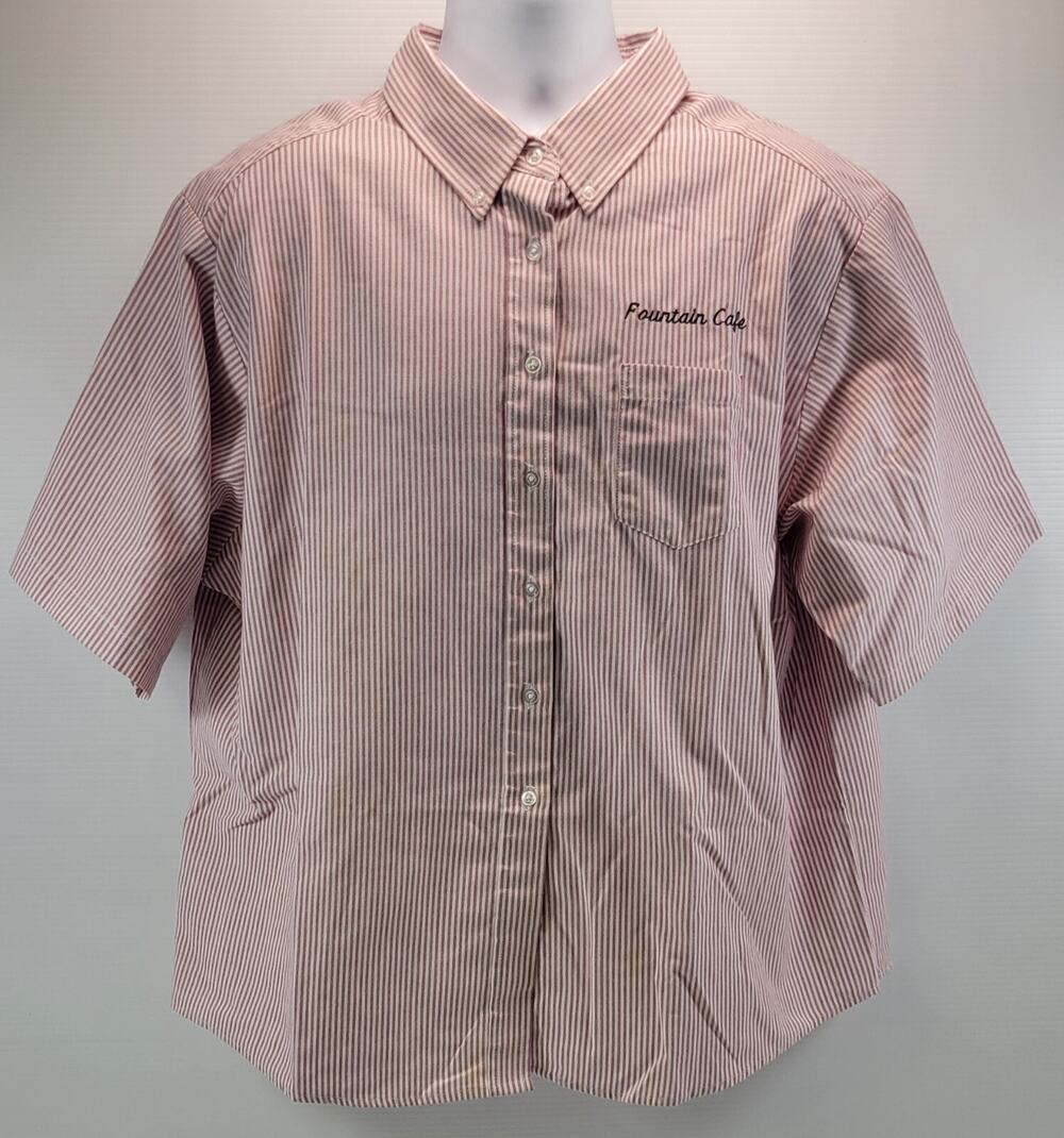 Lady Edwards Woman Food Service Striped Button Down Shirt Fountain Cafe Diner XL